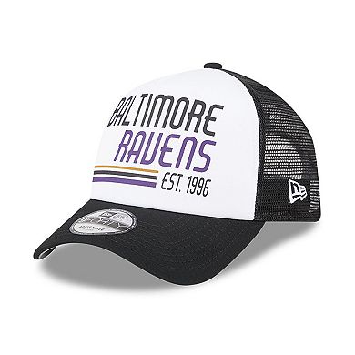 Men's New Era White/Black Baltimore Ravens Stacked A-Frame Trucker 9FORTY Adjustable Hat