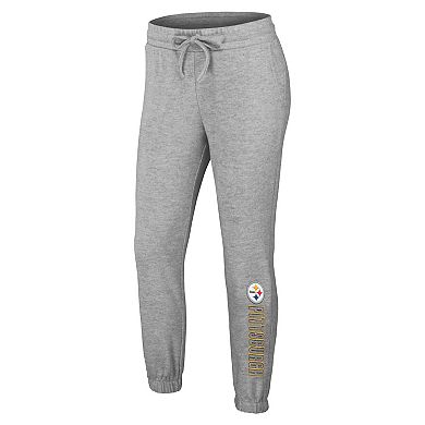 Women's WEAR by Erin Andrews  Heather Gray Pittsburgh Steelers Plus Size Knitted Tri-Blend Long Sleeve T-Shirt & Pants Lounge Set