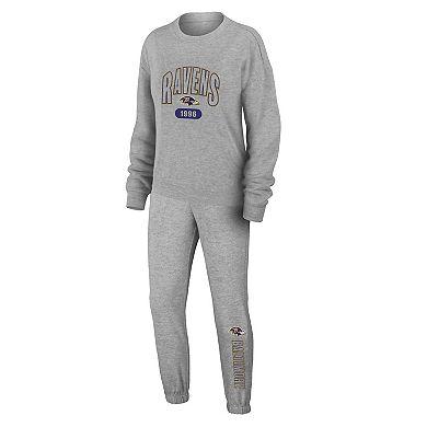 Women's WEAR by Erin Andrews  Heather Gray Baltimore Ravens Plus Size Knitted Tri-Blend Long Sleeve T-Shirt & Pants Lounge Set