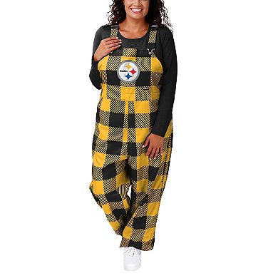 Women's FOCO  Black Pittsburgh Steelers Big Logo Plaid Overalls