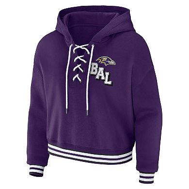 Women's WEAR by Erin Andrews Purple Baltimore Ravens Plus Size Lace-Up Pullover Hoodie