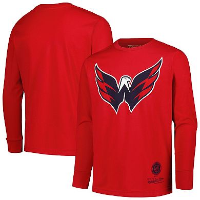 Youth Mitchell & Ness Red Washington Capitals Throwback Logo Long Sleeve T-Shirt