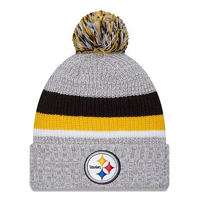 Men's New Era Heather Gray Pittsburgh Steelers Cuffed Knit Hat with Pom