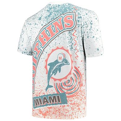 Men's Mitchell & Ness White Miami Dolphins Big & Tall Allover Print T-Shirt