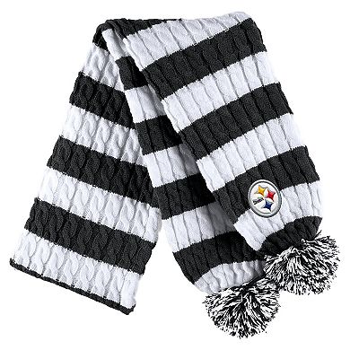 Women's WEAR by Erin Andrews White Pittsburgh Steelers Cable Stripe Cuffed Knit Hat with Pom and Scarf Set