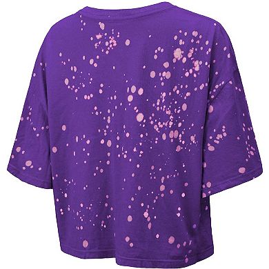 Women's Majestic Threads Purple Baltimore Ravens Bleach Splatter Notch Neck Crop T-Shirt