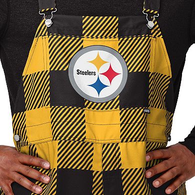 Men's FOCO  Black Pittsburgh Steelers Big Logo Plaid Overalls