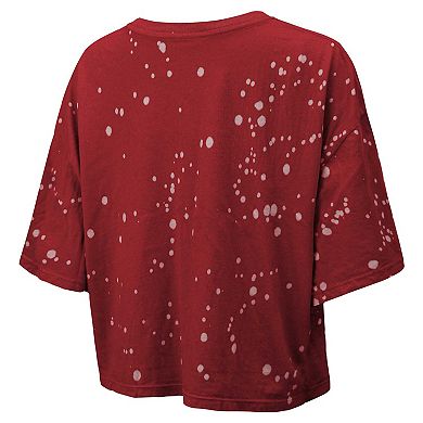 Women's Majestic Threads Red Atlanta Falcons Bleach Splatter Notch Neck Crop T-Shirt
