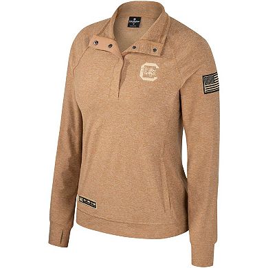 Women's Colosseum Tan South Carolina Gamecocks OHT Military Appreciation Sand Tatum Quarter-Snap Raglan Jacket