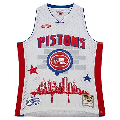 Men's Mitchell & Ness x Tats Cru White Detroit Pistons Hardwood Classics Fashion Jersey