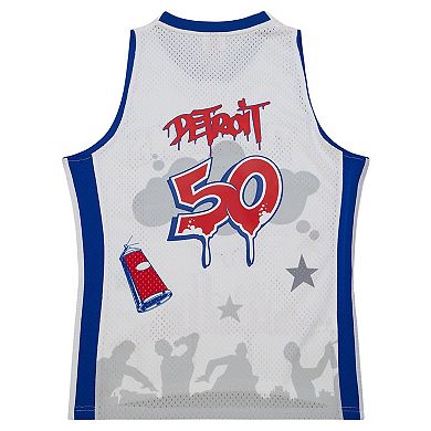 Men's Mitchell & Ness x Tats Cru White Detroit Pistons Hardwood Classics Fashion Jersey