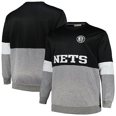 Men's Fanatics Branded Black/Heather Gray Brooklyn Nets Big & Tall Split Pullover Sweatshirt