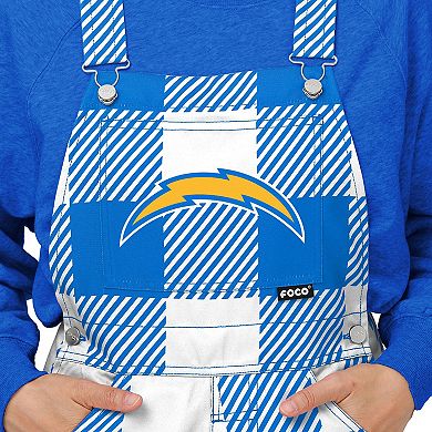 Women's FOCO  Powder Blue Los Angeles Chargers Big Logo Plaid Overalls