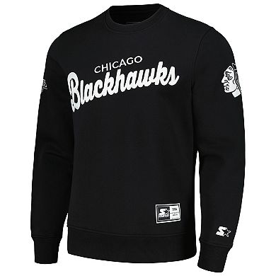Men's Starter  Black Chicago Blackhawks Ice Cross-Check Pullover Sweatshirt