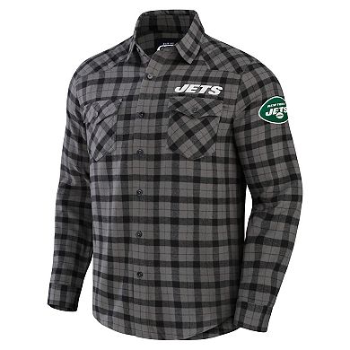 Men's NFL x Darius Rucker Collection by Fanatics Gray New York Jets Flannel Long Sleeve Button-Up Shirt