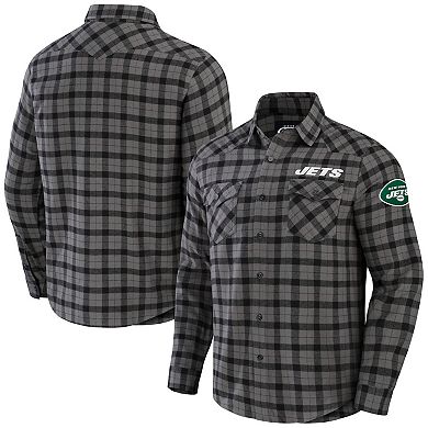 Men's NFL x Darius Rucker Collection by Fanatics Gray New York Jets Flannel Long Sleeve Button-Up Shirt