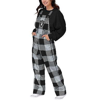 Women's FOCO  Black Las Vegas Raiders Big Logo Plaid Overalls