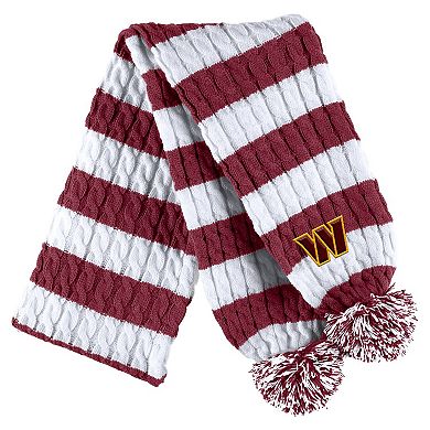 Women's WEAR by Erin Andrews White Washington Commanders Cable Stripe Cuffed Knit Hat with Pom and Scarf Set