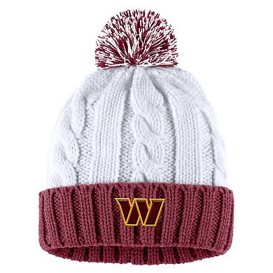 Women's WEAR by Erin Andrews White Washington Commanders Cable Stripe Cuffed Knit Hat with Pom and Scarf Set