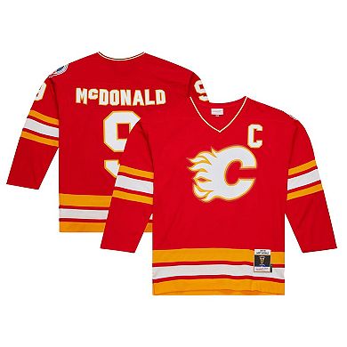Men's Mitchell & Ness Lanny McDonald Red Calgary Flames Captain Patch 1988/89 Blue Line Player Jersey