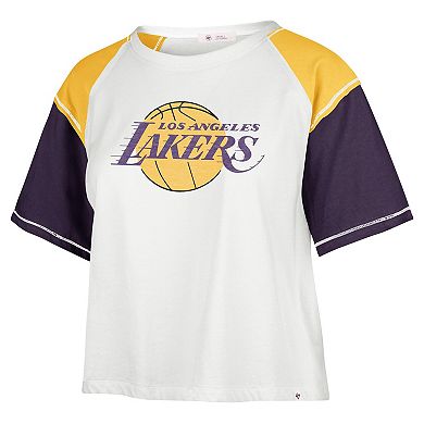 Women's '47 Cream Los Angeles Lakers Premier Raglan Cropped T-Shirt