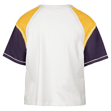 Women's '47 Cream Los Angeles Lakers Premier Raglan Cropped T-Shirt