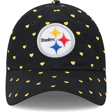 Girls Preschool New Era Black Pittsburgh Steelers Hearts 9TWENTY Adjustable Hat