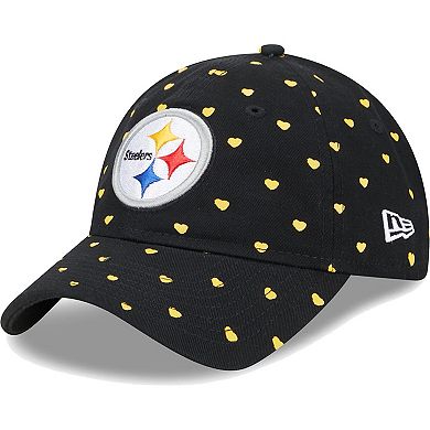 Girls Preschool New Era Black Pittsburgh Steelers Hearts 9TWENTY Adjustable Hat