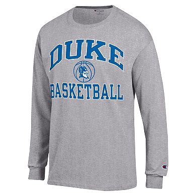 Men's Champion Heather Gray Duke Blue Devils Basketball Icon Long Sleeve T-Shirt