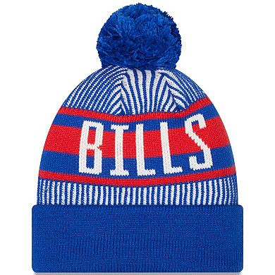 Men's New Era Royal Buffalo Bills Striped Cuffed Knit Hat with Pom