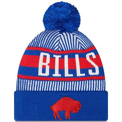 Men's New Era Royal Buffalo Bills Striped Cuffed Knit Hat with Pom