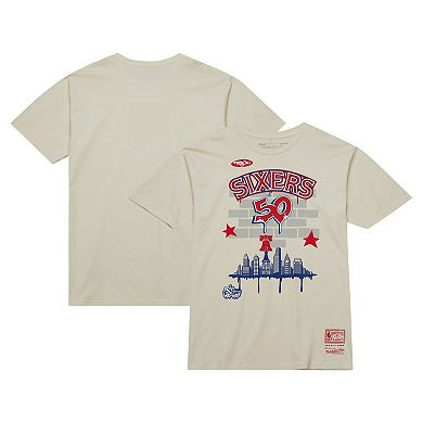 Men's Mitchell & Ness x Tats Cru Cream Philadelphia 76ers Hardwood Classics City T-Shirt