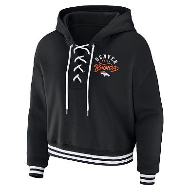 Women's WEAR by Erin Andrews Black Denver Broncos Lace-Up Pullover Hoodie