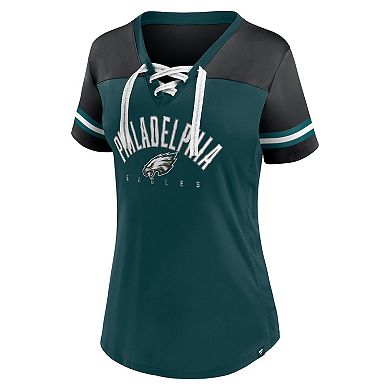 Women's Fanatics Branded Midnight Green/Black Philadelphia Eagles Blitz & Glam Lace-Up V-Neck Jersey T-Shirt