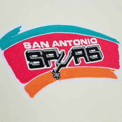 Men's Mitchell & Ness Cream San Antonio Spurs Chainstitch Felt Pullover Hoodie