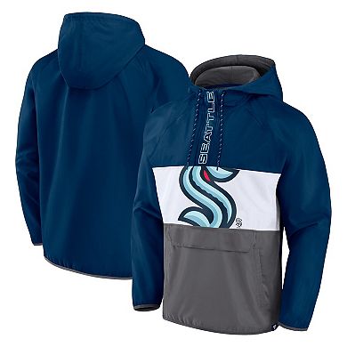 Men's Fanatics Branded Deep Sea Blue Seattle Kraken Flagrant Foul Anorak Raglan Half-Zip Hoodie Jacket