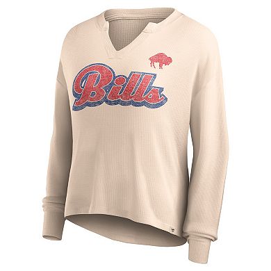 Women's Fanatics Branded Tan Buffalo Bills Go For It Notch Neck Waffle Knit Long Sleeve T-Shirt