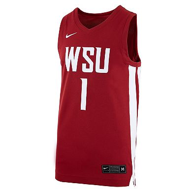 Men's Nike #1 Crimson Washington State Cougars Logo Replica Basketball Jersey