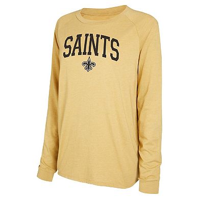 Women's Concepts Sport Black/Gold New Orleans Saints Raglan Long Sleeve T-Shirt & Shorts Lounge Set