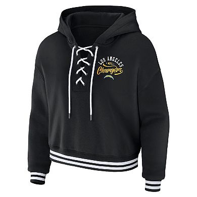 Women's WEAR by Erin Andrews  Black Los Angeles Chargers Lace-Up Pullover Hoodie