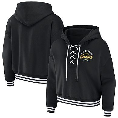 Women's WEAR by Erin Andrews  Black Los Angeles Chargers Lace-Up Pullover Hoodie