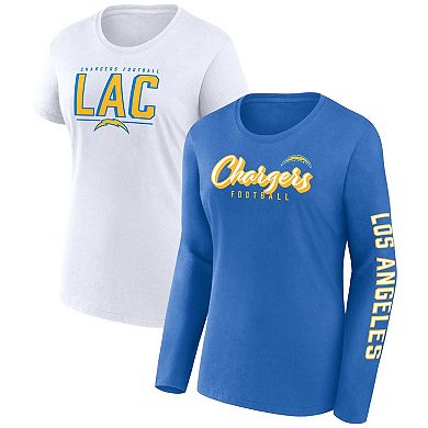 Women's Fanatics Branded Powder Blue/White Los Angeles Chargers Two-Pack Combo Cheerleader T-Shirt Set