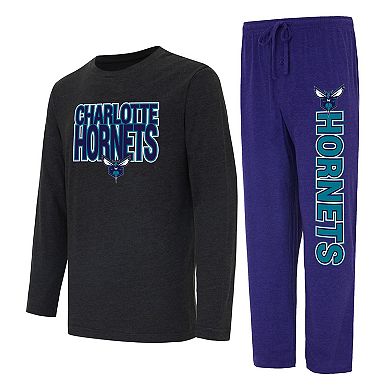 Men's Concepts Sport Purple/Black Charlotte Hornets Meter Long Sleeve T-Shirt & Pants Sleep Set