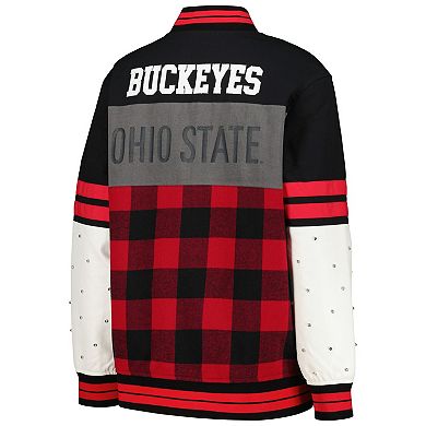 Women's The Wild Collective Black Ohio State Buckeyes Multi Vintage Button-Up Bomber Jacket