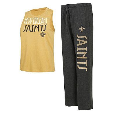 Women's Concepts Sport Black/Gold New Orleans Saints Muscle Tank Top & Pants Lounge Set