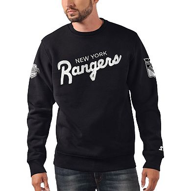 Men's Starter  Black New York Rangers Ice Cross-Check Pullover Sweatshirt