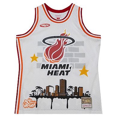 Men's Mitchell & Ness x Tats Cru White Miami Heat Hardwood Classics Fashion Jersey