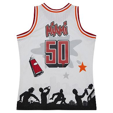 Men's Mitchell & Ness x Tats Cru White Miami Heat Hardwood Classics Fashion Jersey