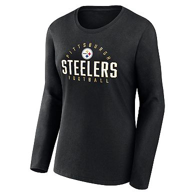 Women's Fanatics Branded Black Pittsburgh Steelers Plus Size Foiled Play Long Sleeve T-Shirt