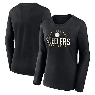 Women's Fanatics Branded Black Pittsburgh Steelers Plus Size Foiled Play Long Sleeve T-Shirt